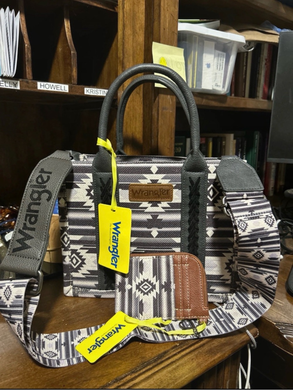 🌸NWT-Wrangler Montana West Black Aztec Crossbody Tote & Zip Around Card Holder